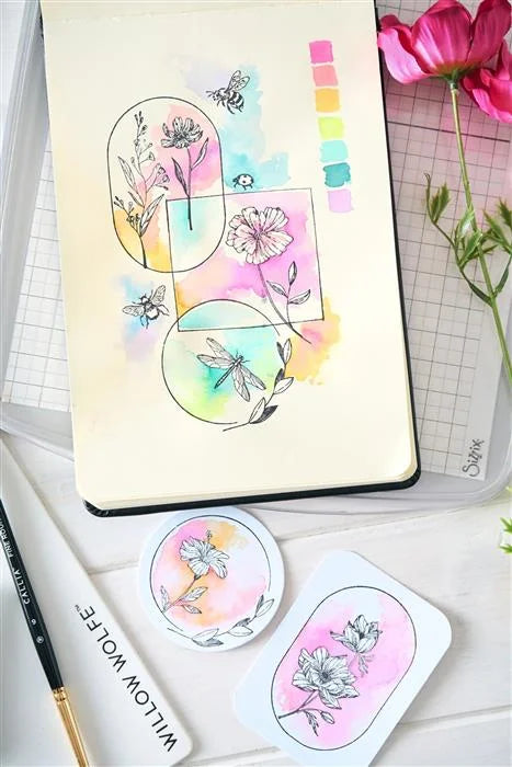 Floral Frames And Mini Flowers Clear Stamp Set  (18 pack) by Willow Wolfe - Sizzix