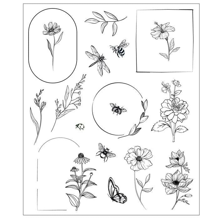 Floral Frames And Mini Flowers Clear Stamp Set  (18 pack) by Willow Wolfe - Sizzix