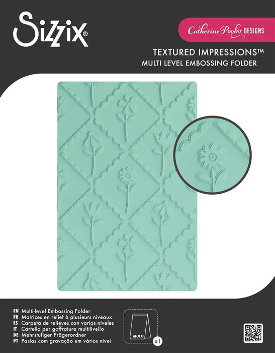 Scallop Framed Florals Multi-Level Textured Impressions Embossing Folder - Catherine Pooler - Sizzix