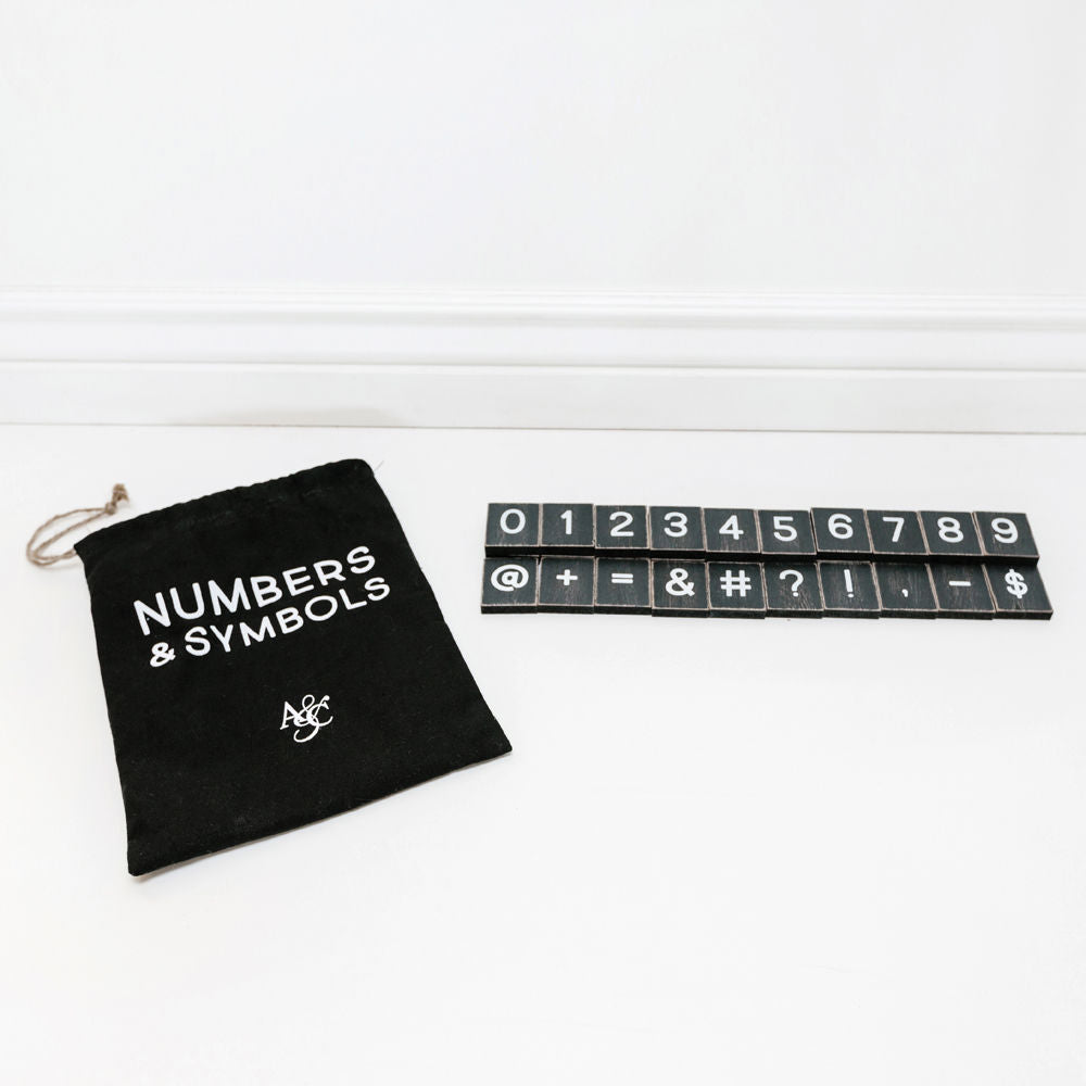 Letterboard Numbers & Symbols Set | 30 Black White Pieces