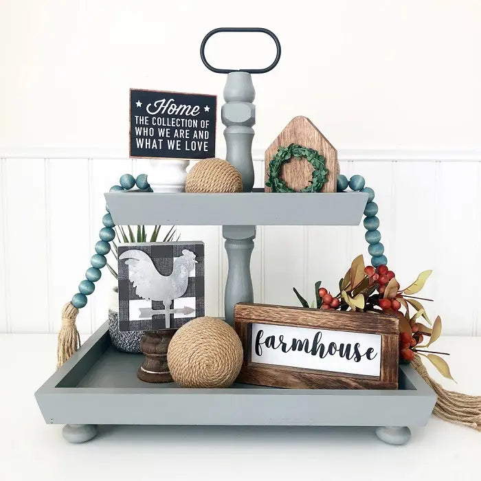 View 2 of Rectangle Tiered Tray in Farmhouse Gray, 15" - Foundations Decor