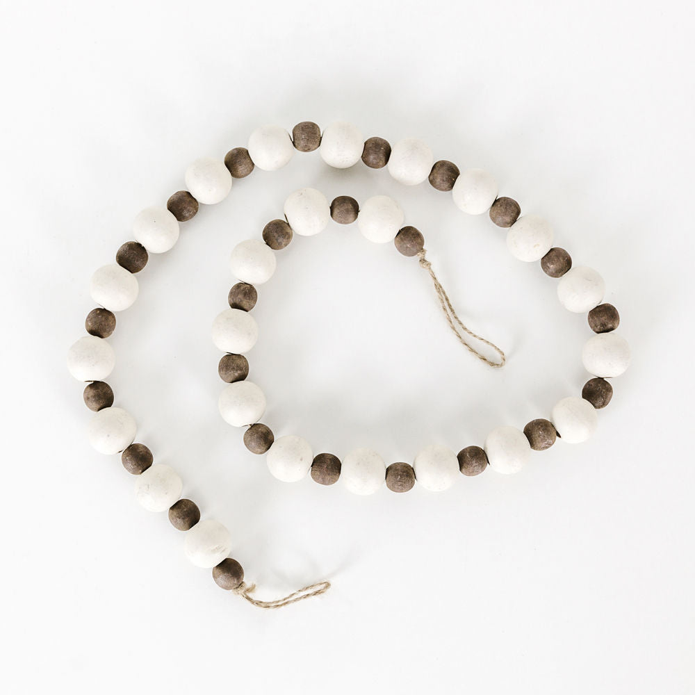Wood Bead Garland - White and Brown