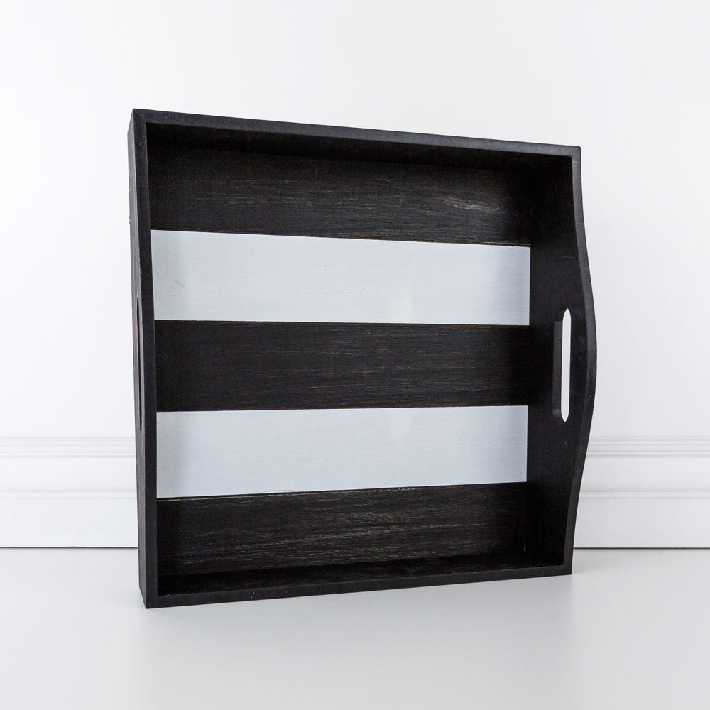 Wood Shiplap Tray in Black & White