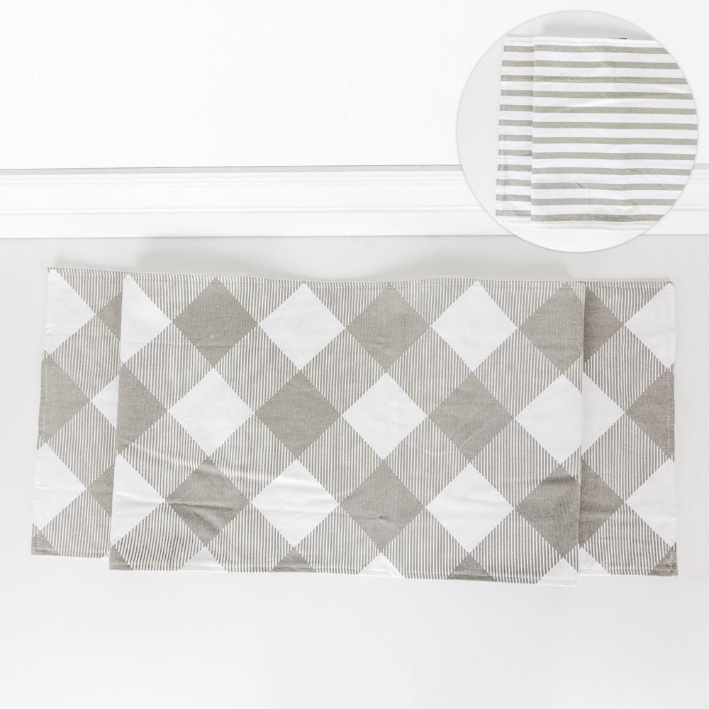 Christmas Table Runner - Double-Sided Gray & White