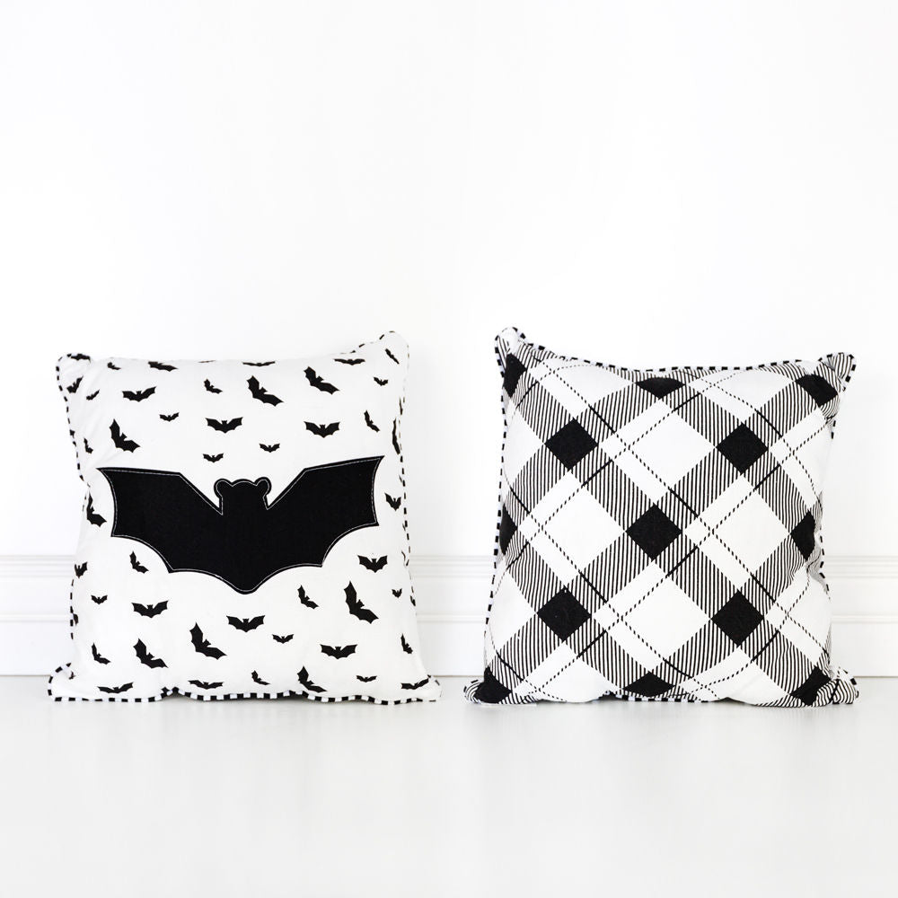 Halloween Bat Plaid Decorative Pillow