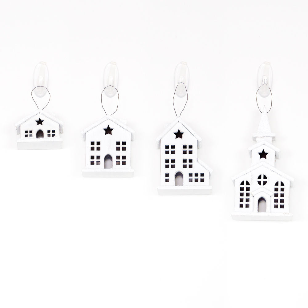 Village Wooden Ornament Set of 4