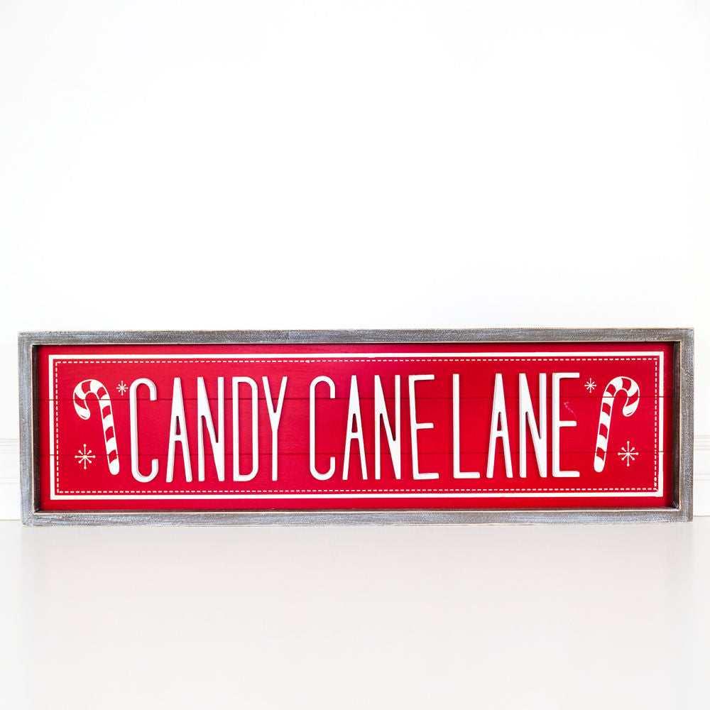 Candy Cane Lane Framed Wood Sign