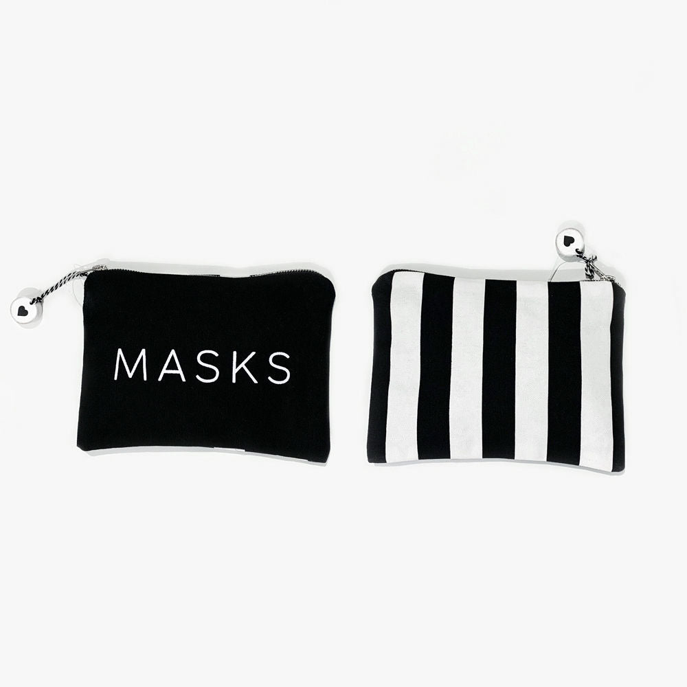 Canvas Mask Clutch in Black and White Stripes