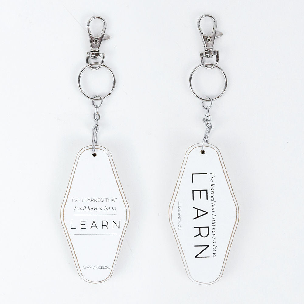 Wood Keychain with Inspirational Learning Quote