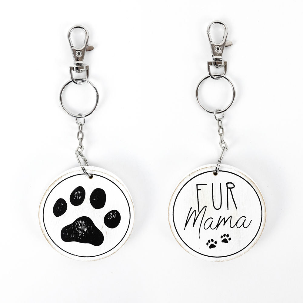 Fur Mama Reversible Wood Keychain