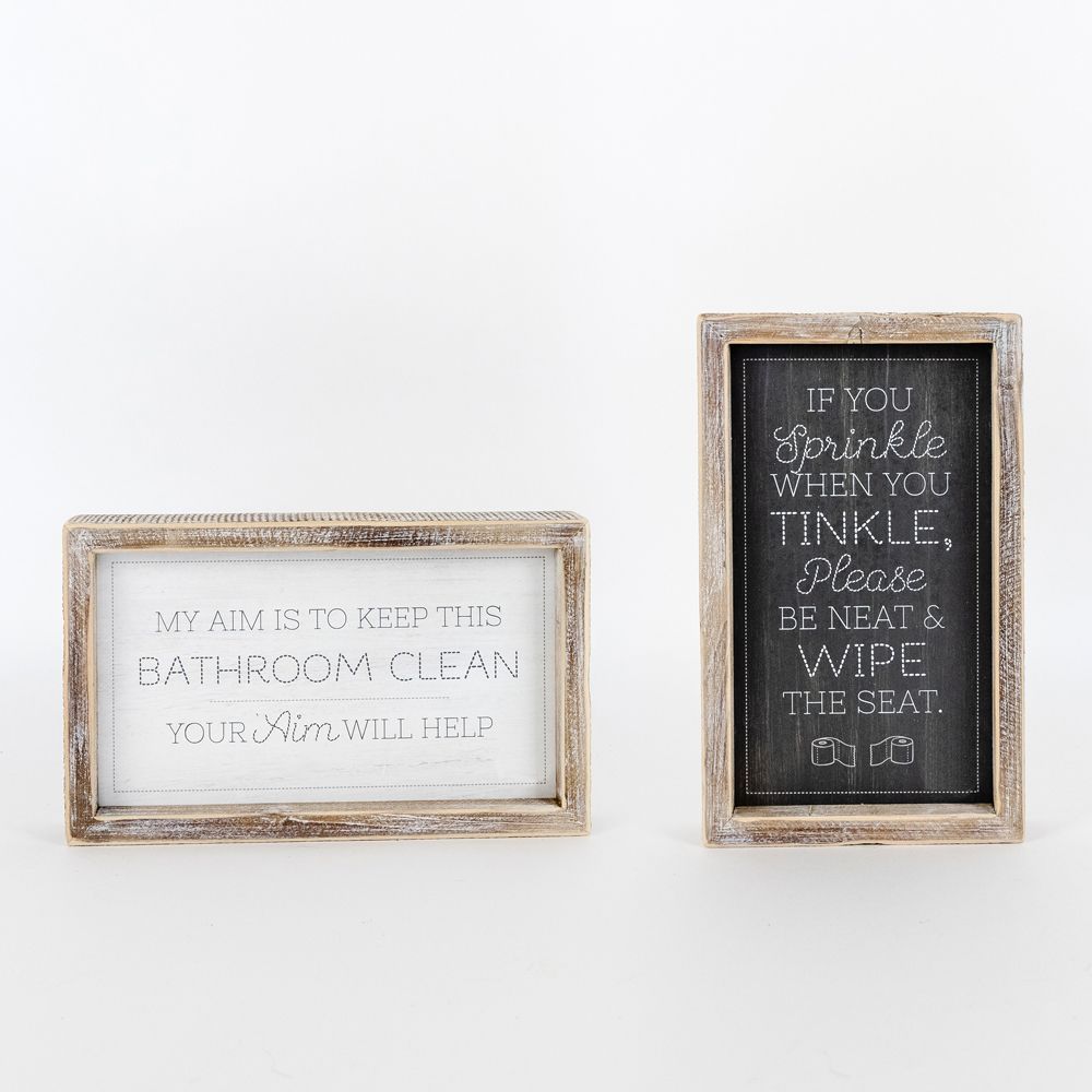 Reversible Wood Frame Bathroom Sign