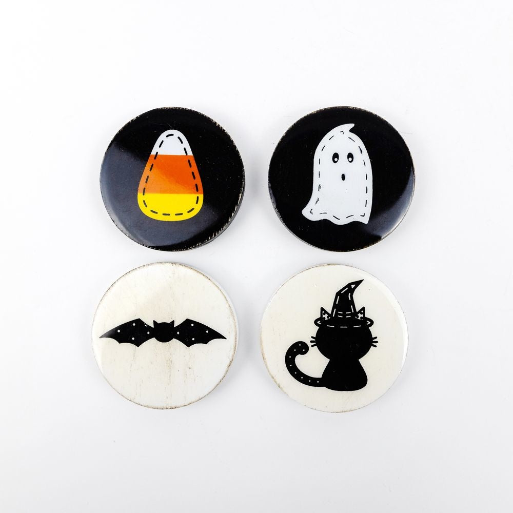 Halloween Wood Magnets - Ghost, Cat, Corn, Bat