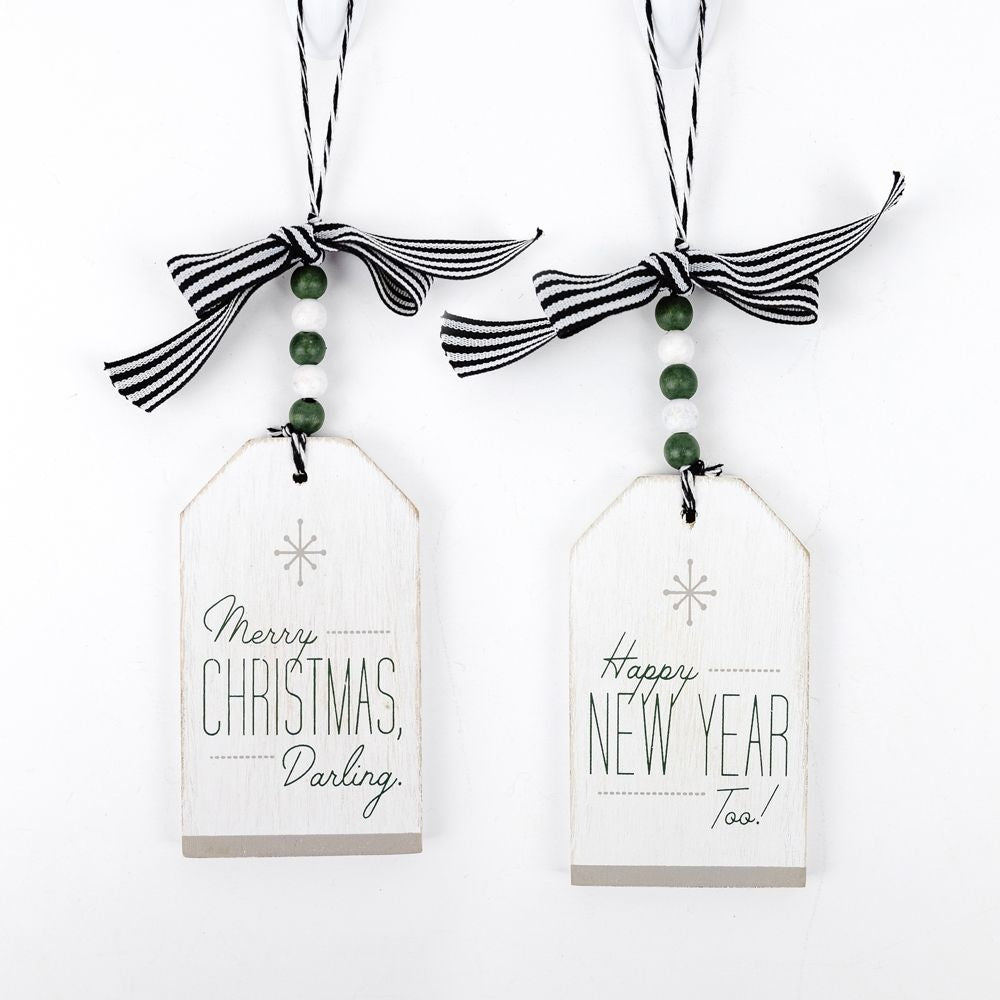 Reversible Wood Tag Ornament - Merry Christmas Darling