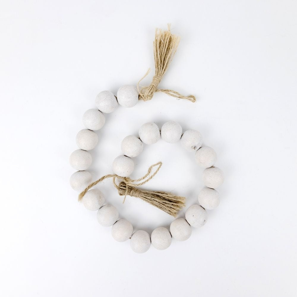 Wood Bead Garland with White Tassels