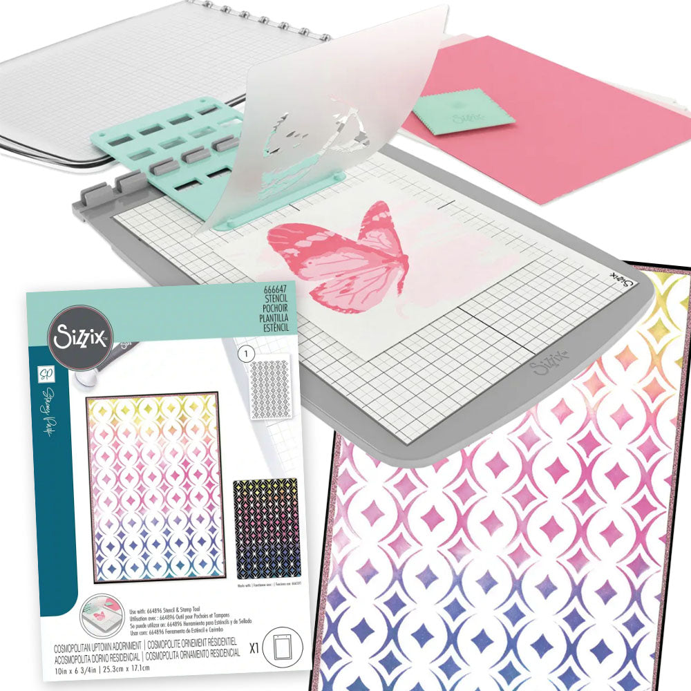 Sizzix Stencil Tool Value Bundle – Includes Stencil & Stamp Tool + FREE A5 Cosmopolitan Stencil