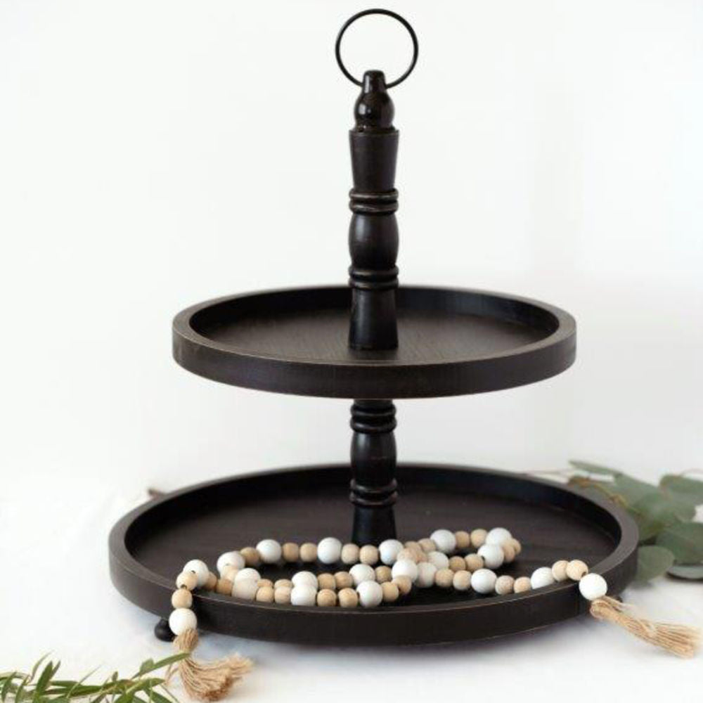 Two-Tiered Wood Tray in Black