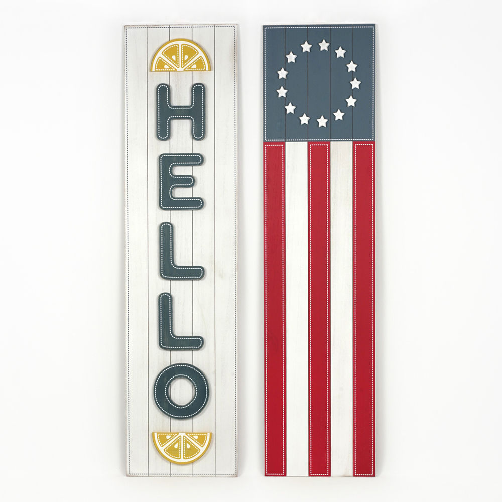 12x47 Reversible Wood Sign - Flag/Hello