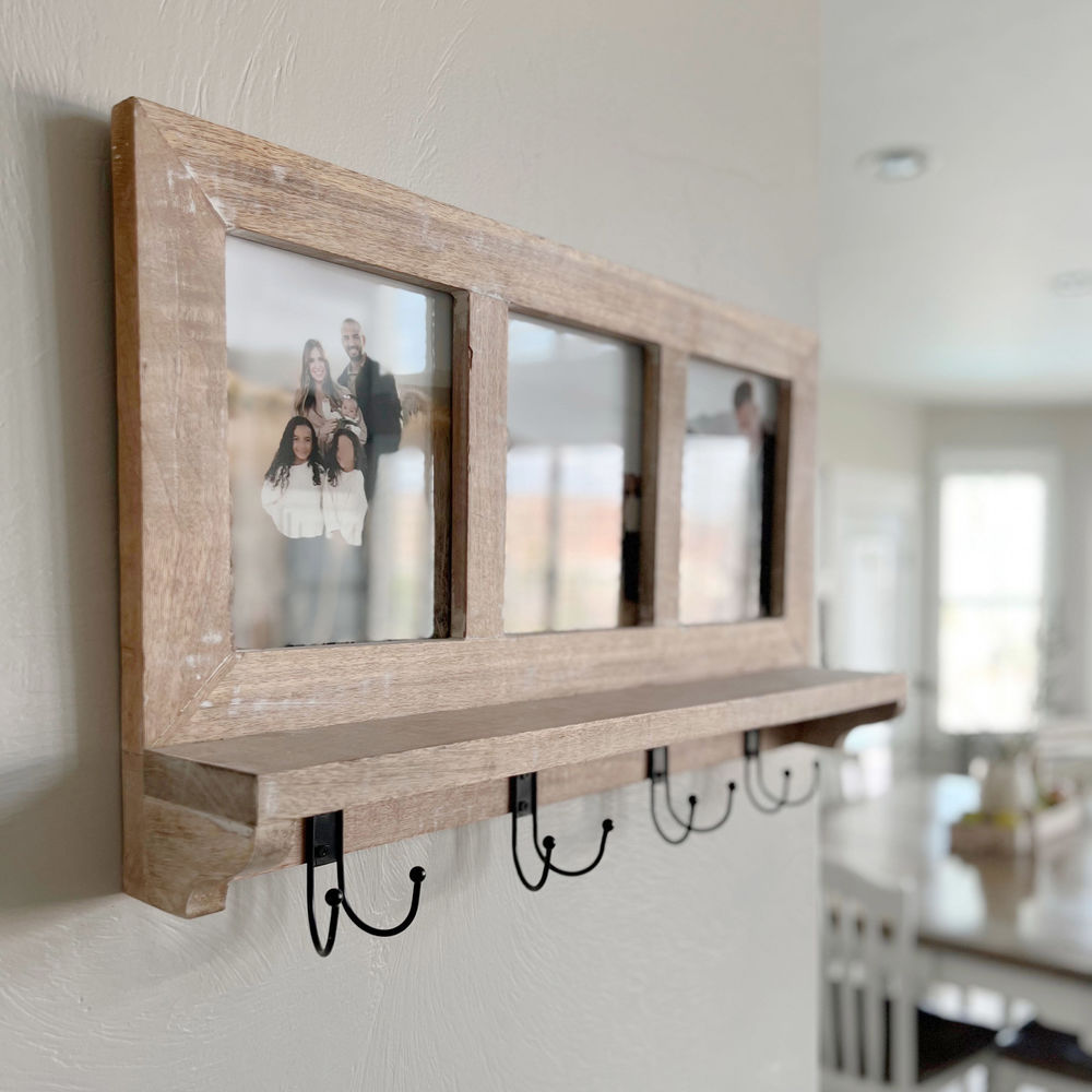Mango Wood Shelf with Four Hooks