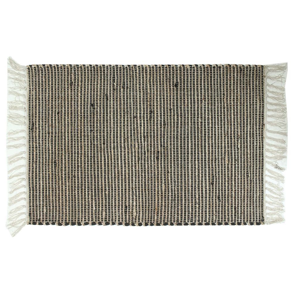24x35 Rug 24x35 Black Natural Jute Chindi Rug with Fringes