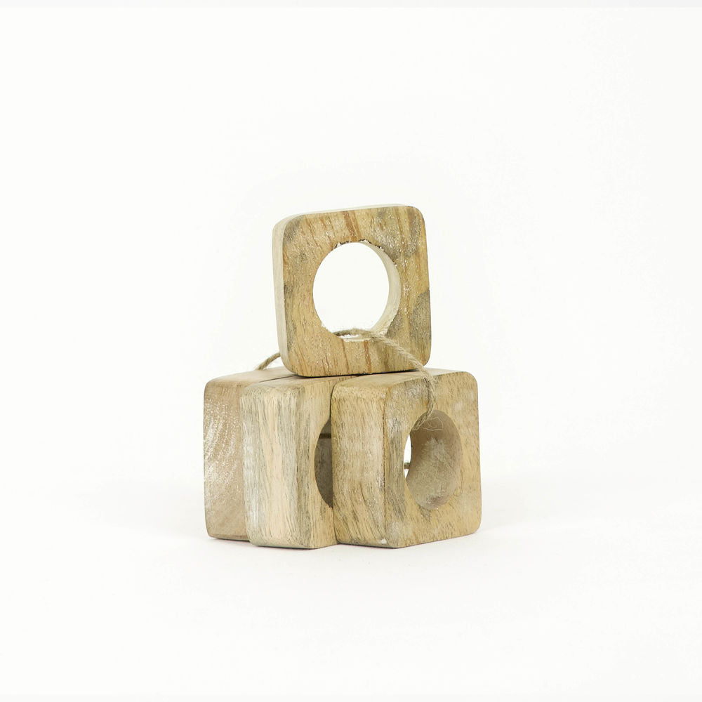 Square Mango Wood Napkin Rings - Set of 4