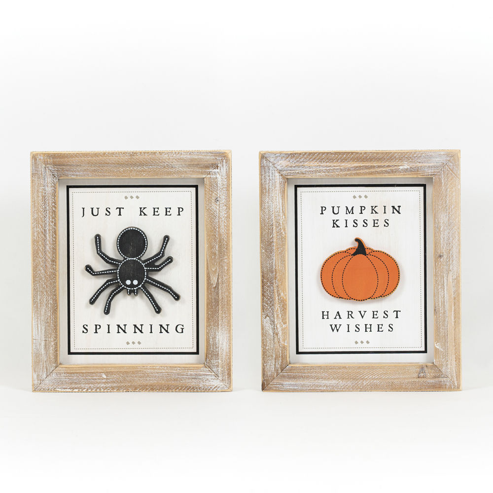 10x12 Reversible Wooden Sign - Pumpkin Kisses & Just Keep Spinning