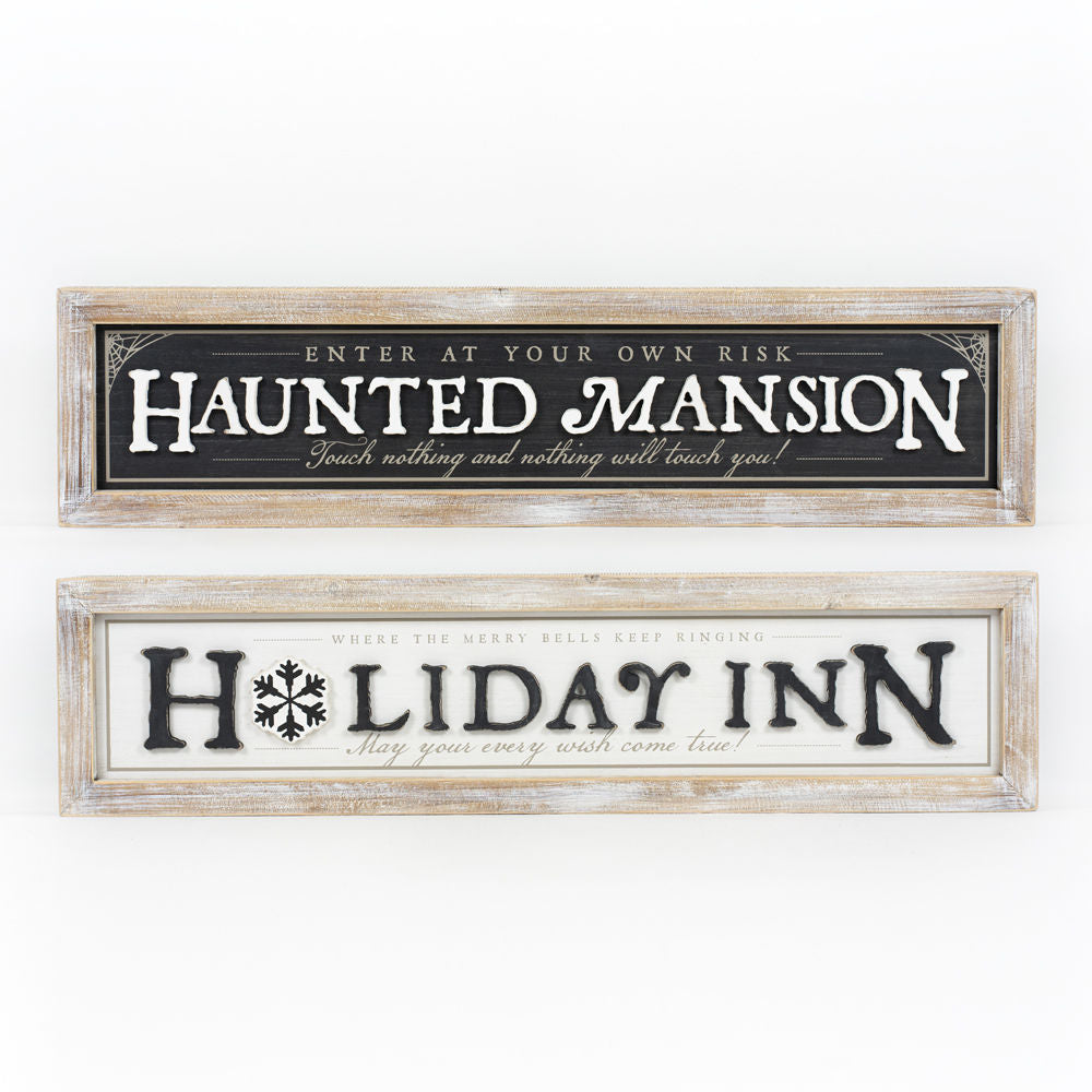 Reversible Wood Framed Sign - Haunted Mansion/Holiday Inn