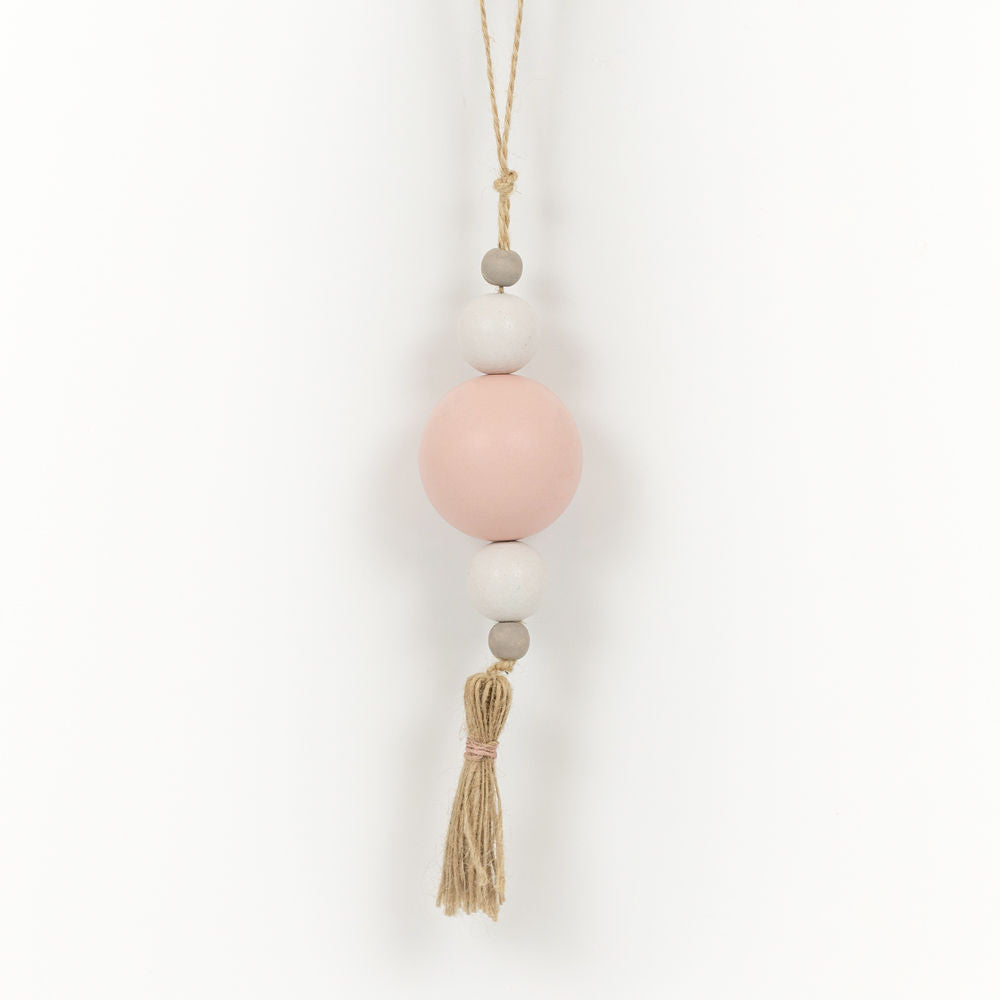 Wood Bead Ornament with Multicolor Tassel