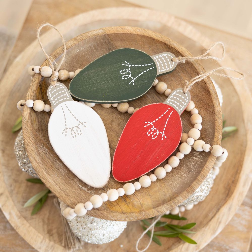 Light Bulb Wood Ornaments - Set of 3