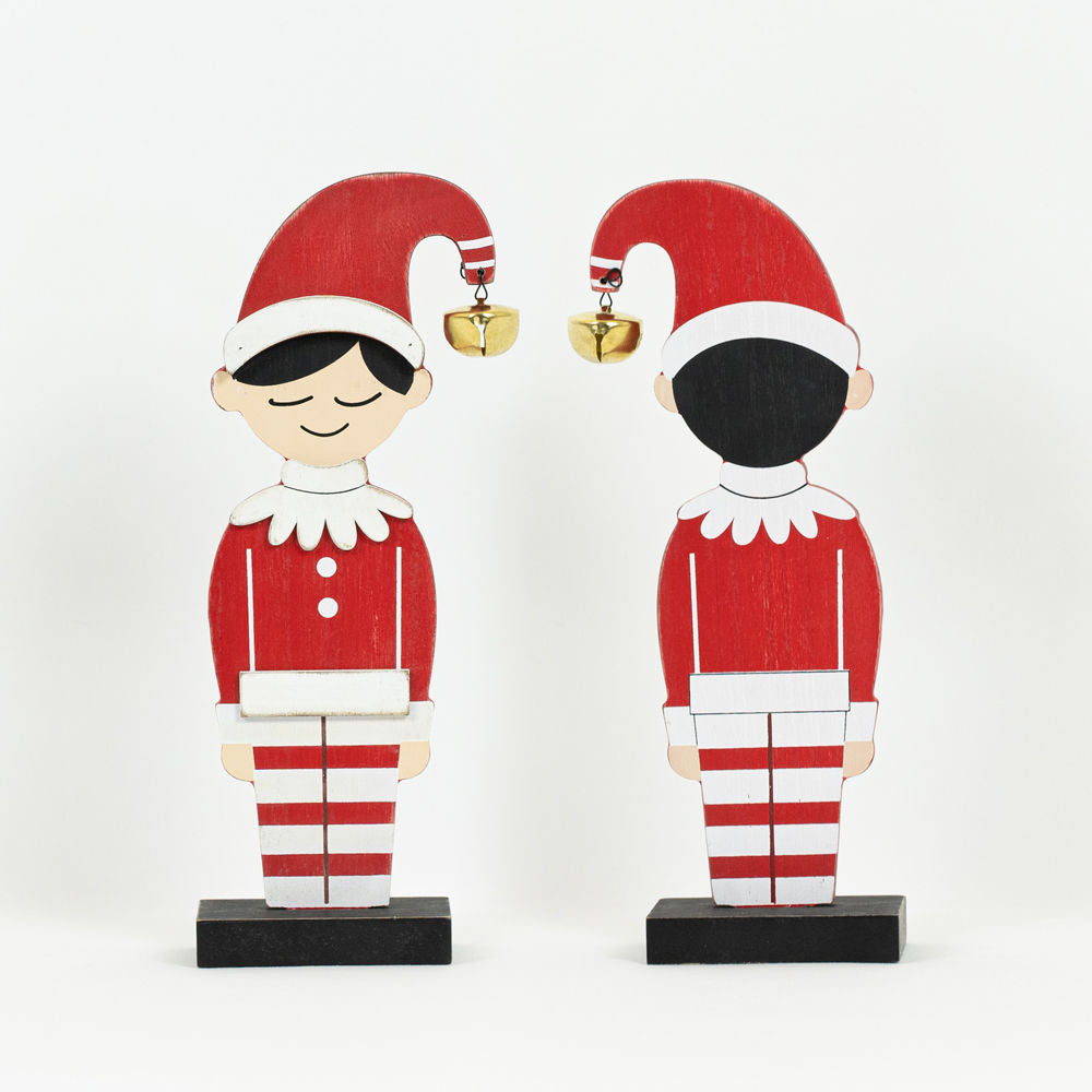 Wood Cutout Elf Boy on Stand