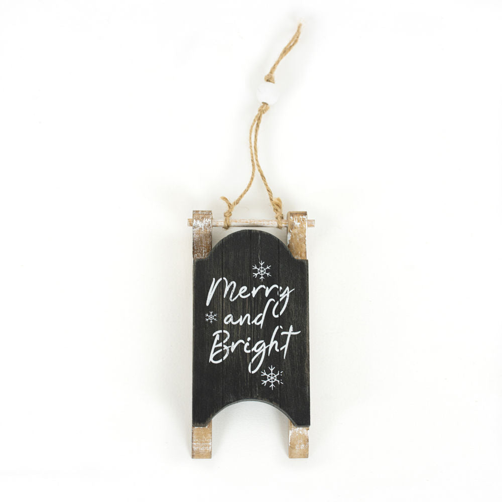 Merry & Bright Wood Sled Ornament