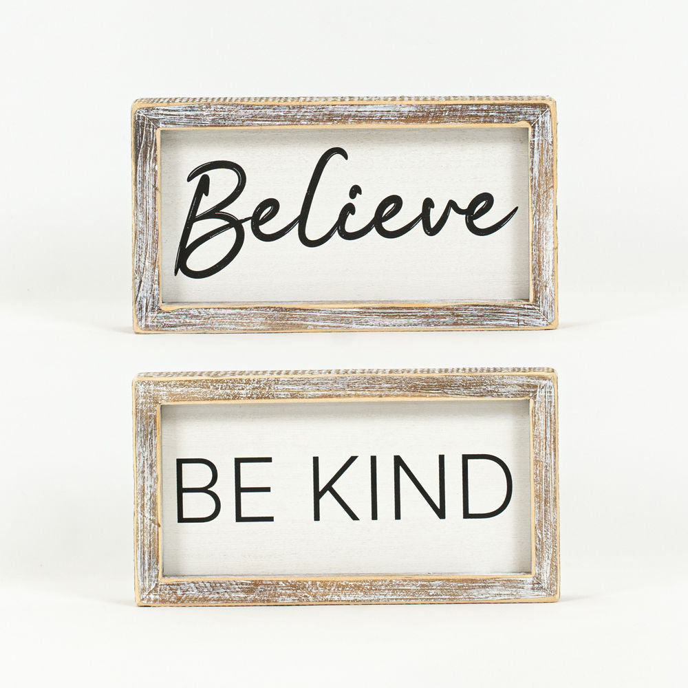 9x5 Reversible Wood Frame Sign - Believe/Be Kind