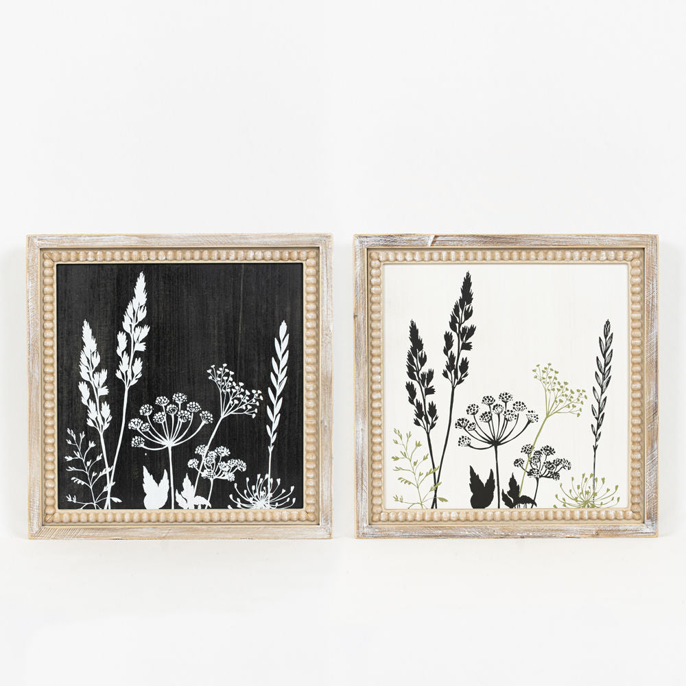 Reversible Wood Beaded Frame Sign - Botanical Design