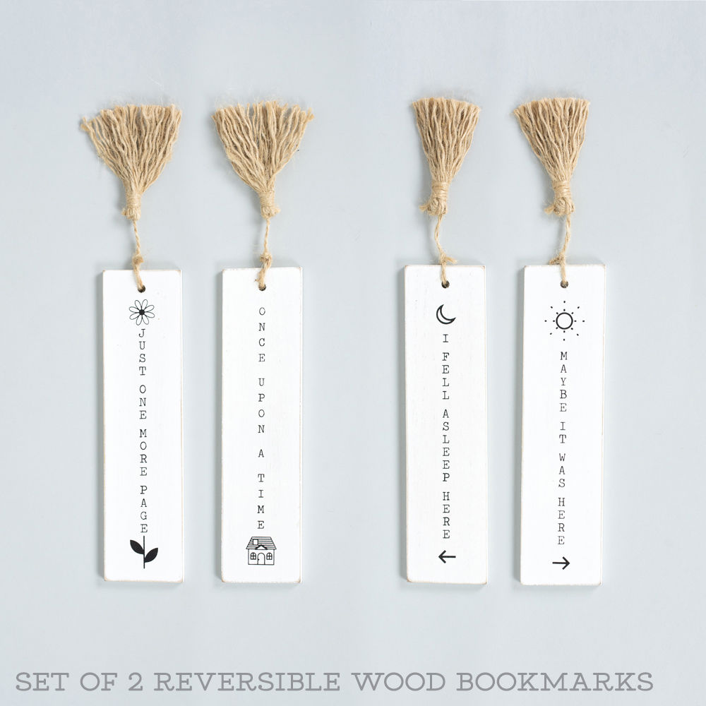 8x2 Reversible Wood Bookmarks with Quotes & Tassels (Set of 2)