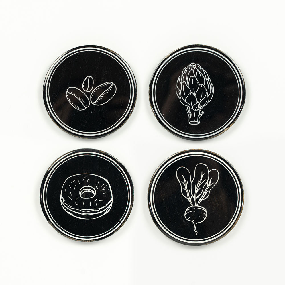 Wood Round Coffee Coasters & Magnets Set