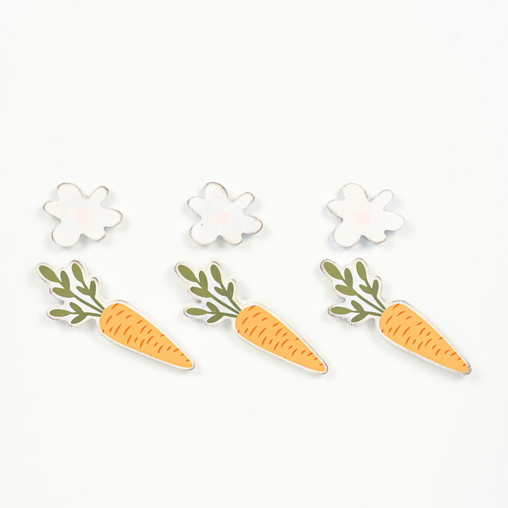 Wood Carrot and Flower Shapes - Set of 6