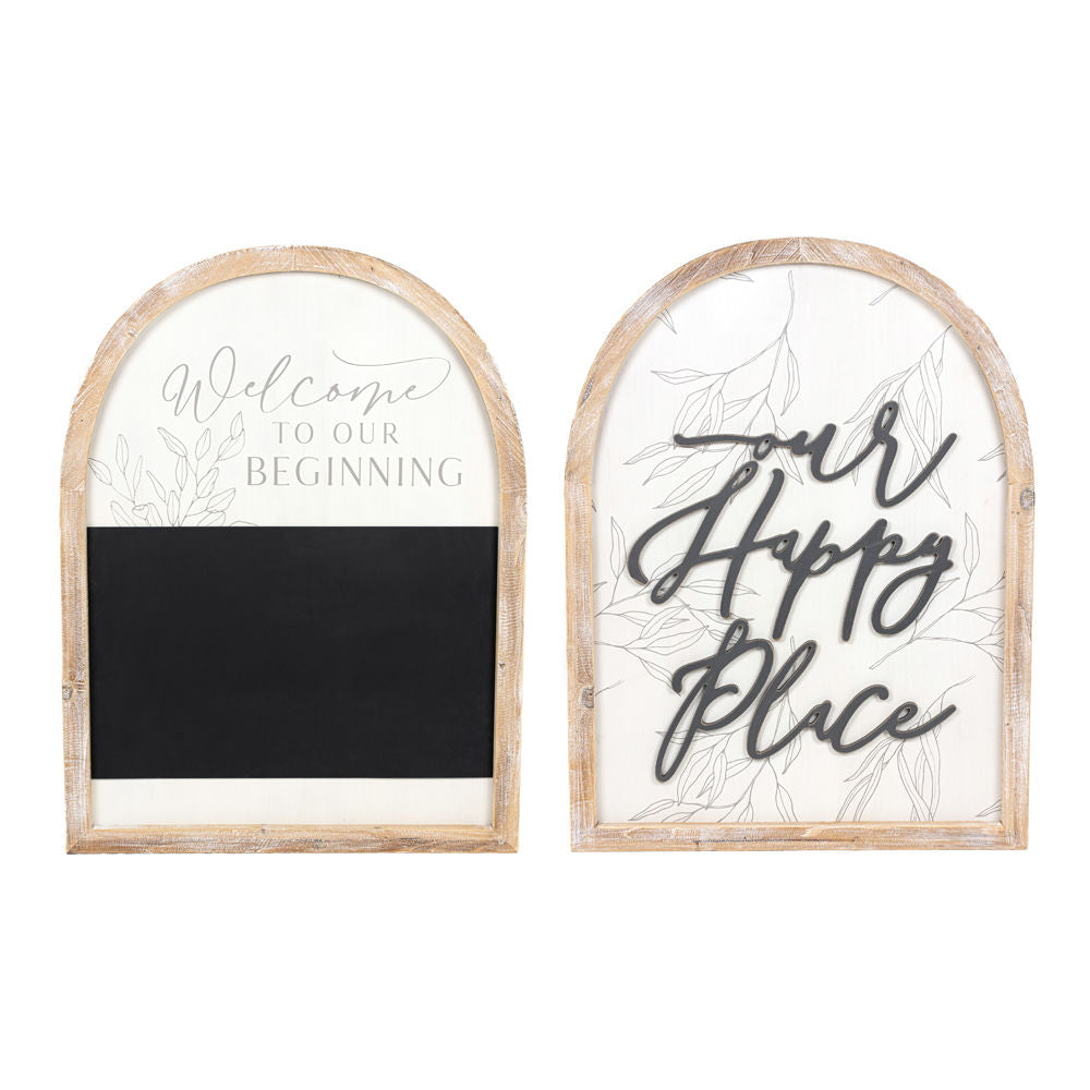 Reversible Wood Framed Arched Sign - Welcome/Happy