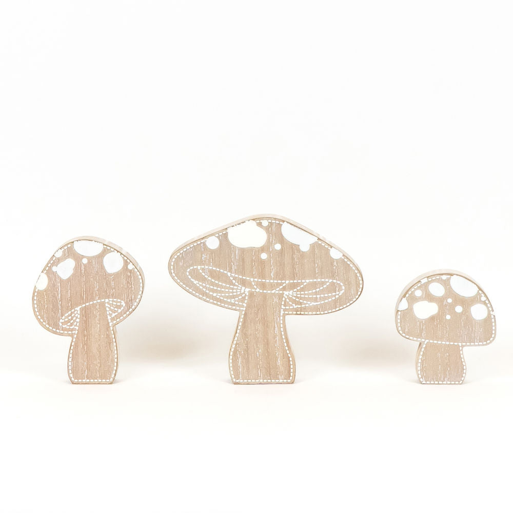 Wooden Mushroom Decor Set - Reversible Natural & White Finish