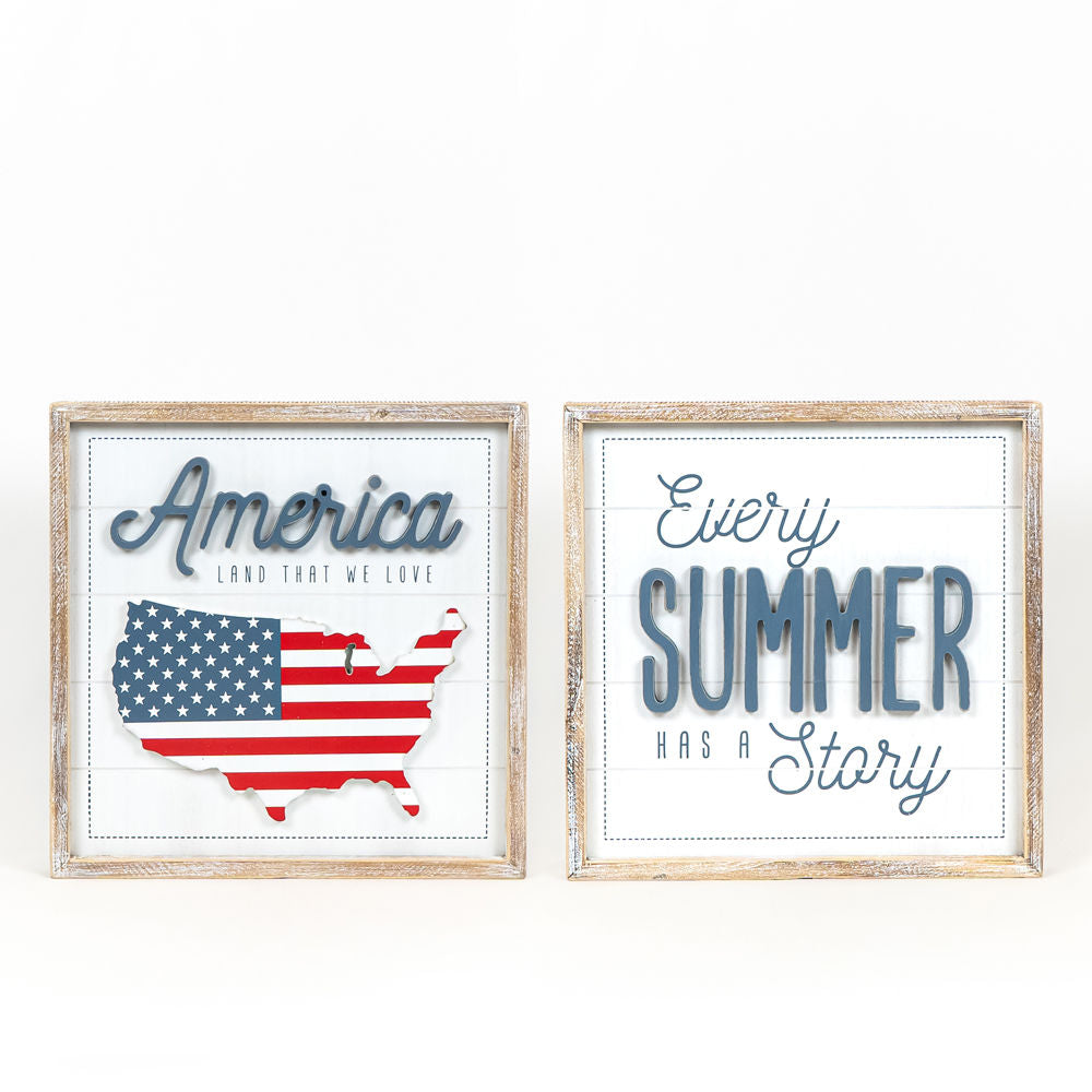 Summer Story & America Reversible Wooden Sign