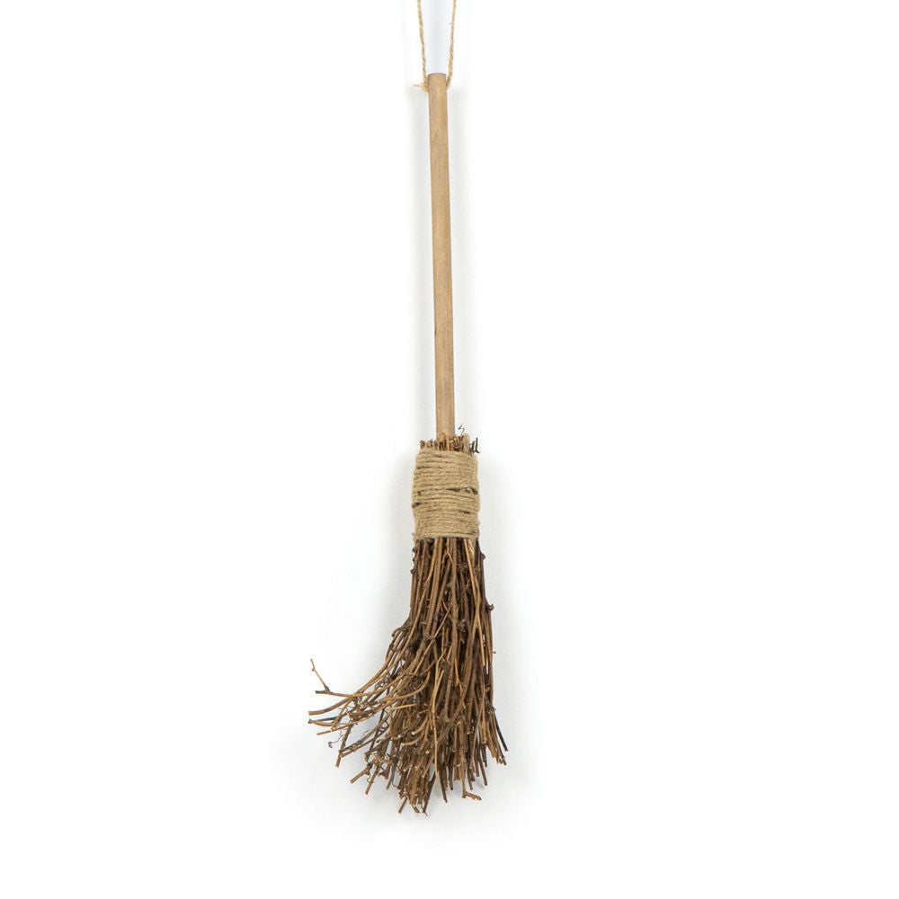 Hanging Wooden Broom - Brown Natural Finish