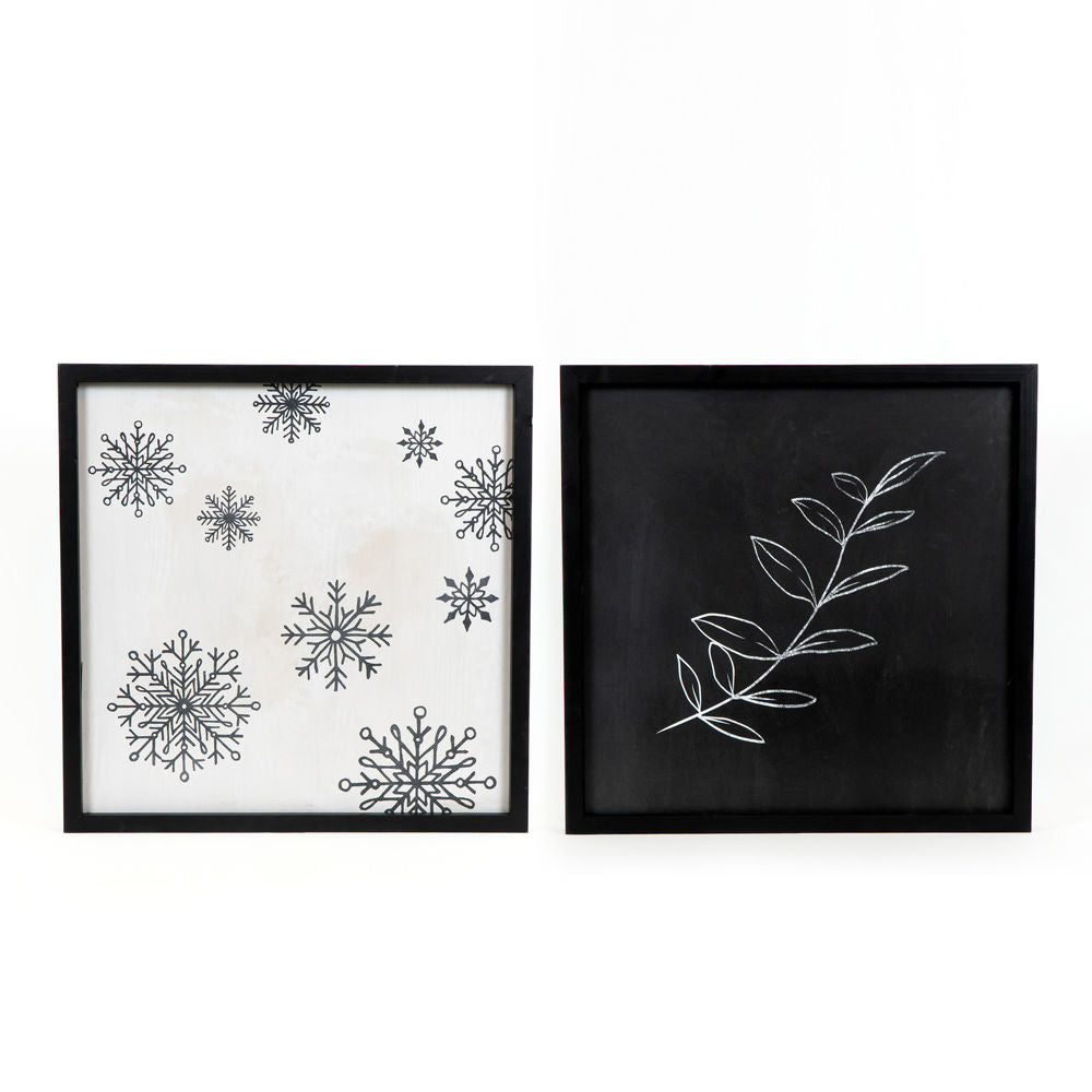 Reversible Wood Frame Sign - Snowflakes/Stem