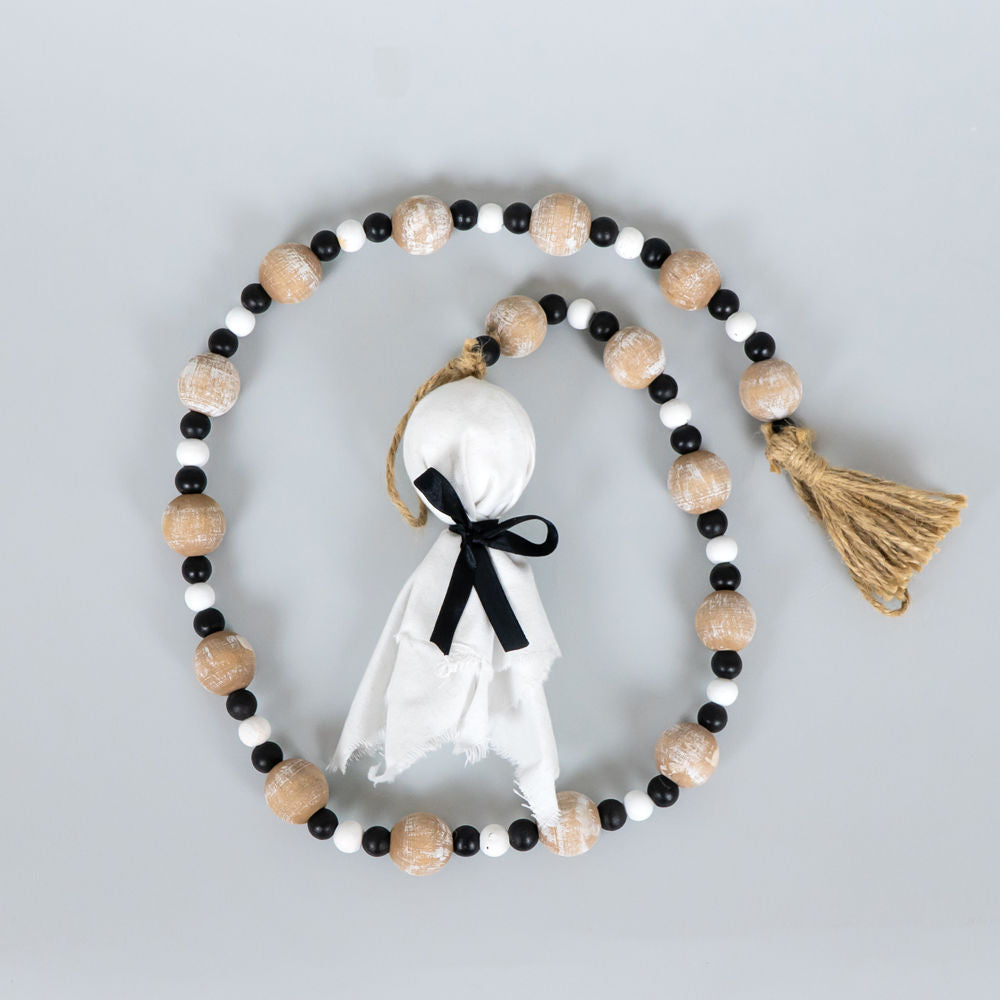 Wood Bead Garland with Tassels - Ghost