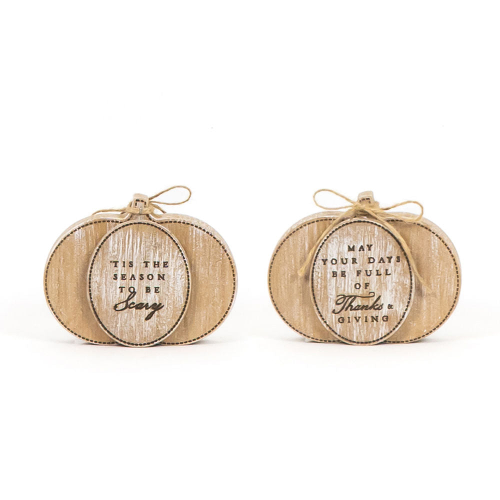 Reversible Wood Pumpkin Shape - Scary/Thanks