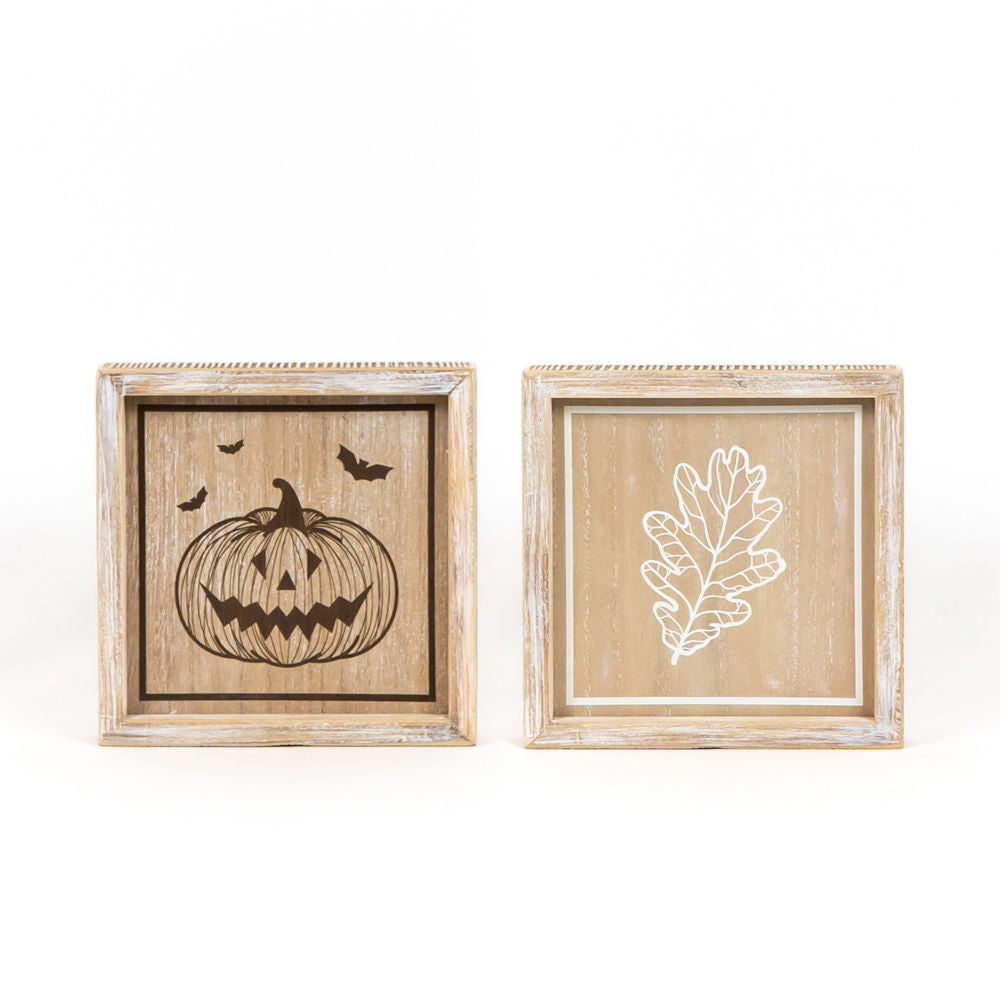 Reversible Leaf/Jack O Lantern Wood Sign