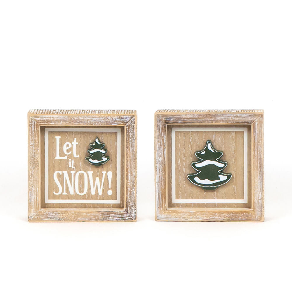 5x5 Reversible Wood Frame Sign - Snow/Tree