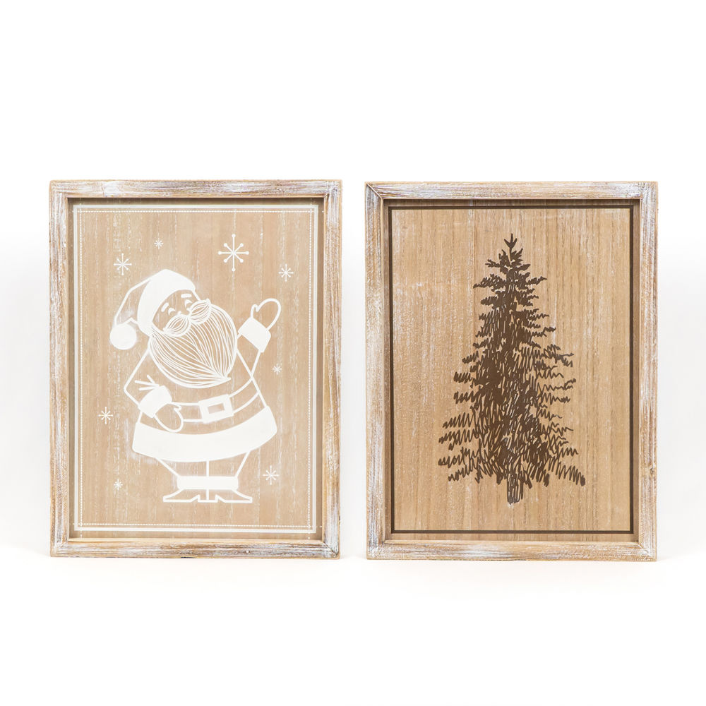 Santa/Tree Reversible Wood Frame Sign