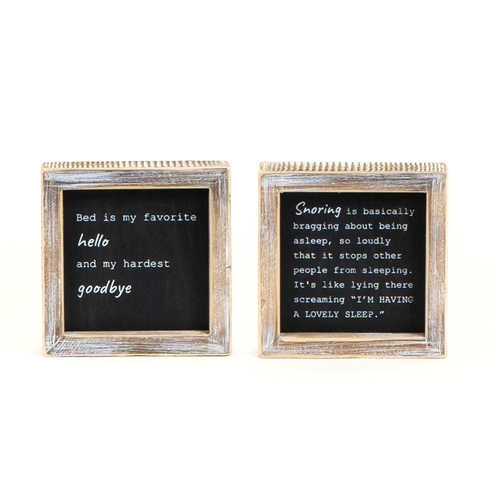 Reversible Wood Frame Sign - Snoring/Bed
