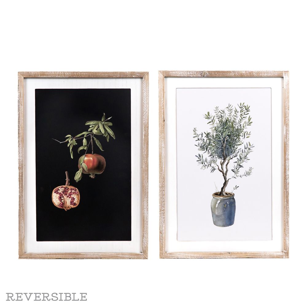 Reversible Wood Frame Sign - Pomegranate & Plant