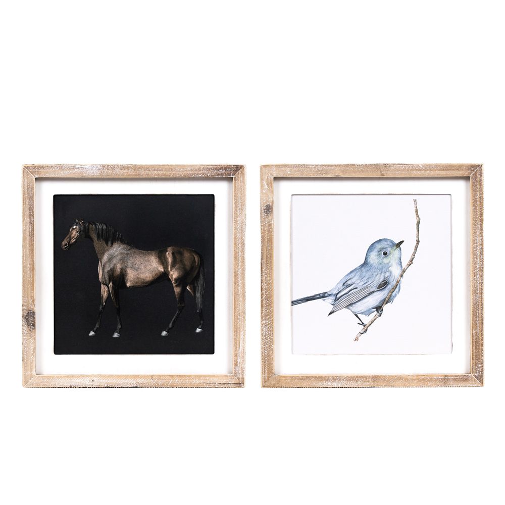 Reversible Horse and Bird Wood Frame Sign