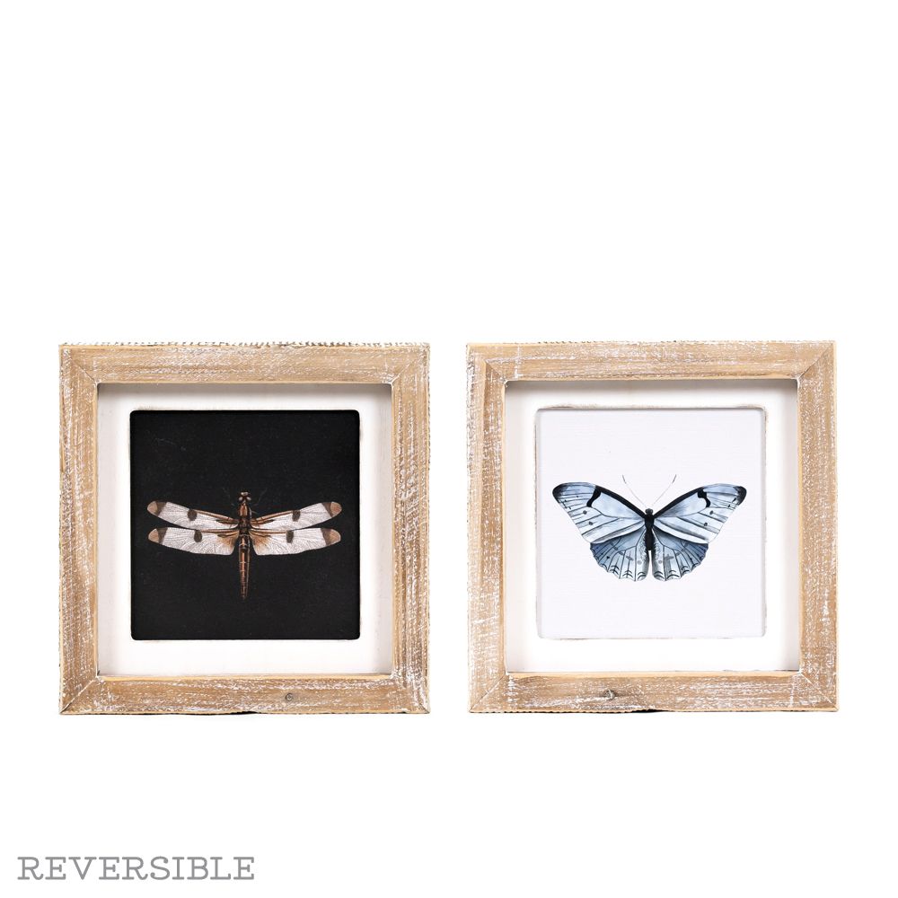 Reversible Dragonfly Butterfly Wood Frame Sign