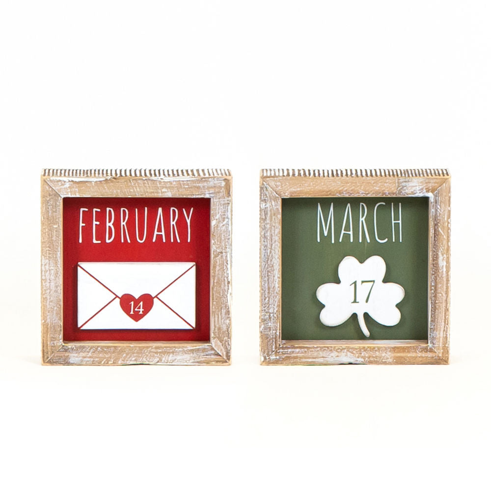 5x5 Reversible Wood Frame Sign - February 14 / March 17